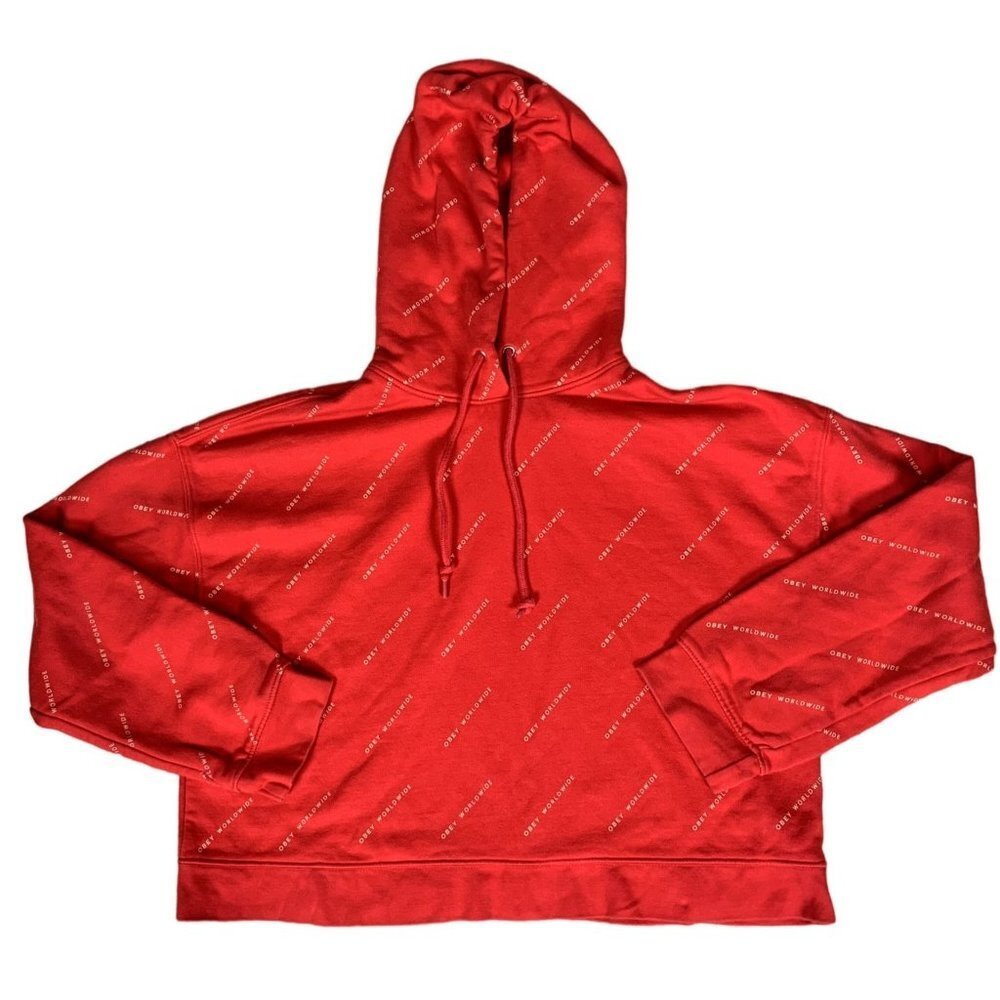 Obey Worldwide Womens Red Crop Hoodie Size Small - 18" Length